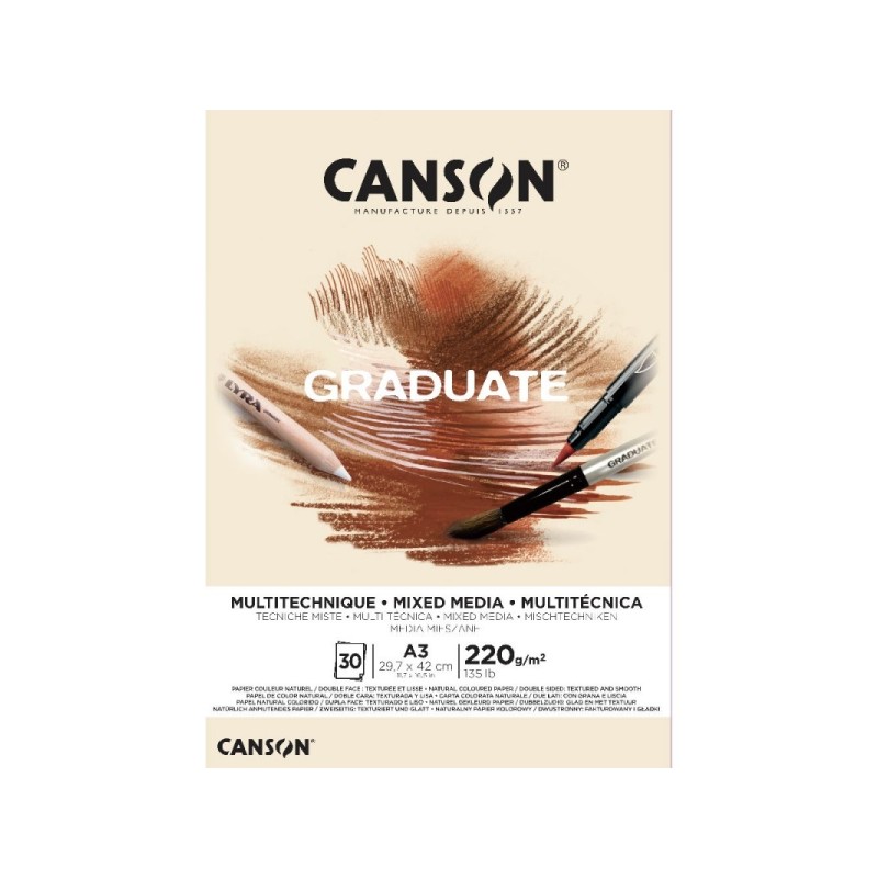 Canson Graduate Mix Media Bloc incollato. 30 fogli A3 - 220 g - grana fine - colore ocra