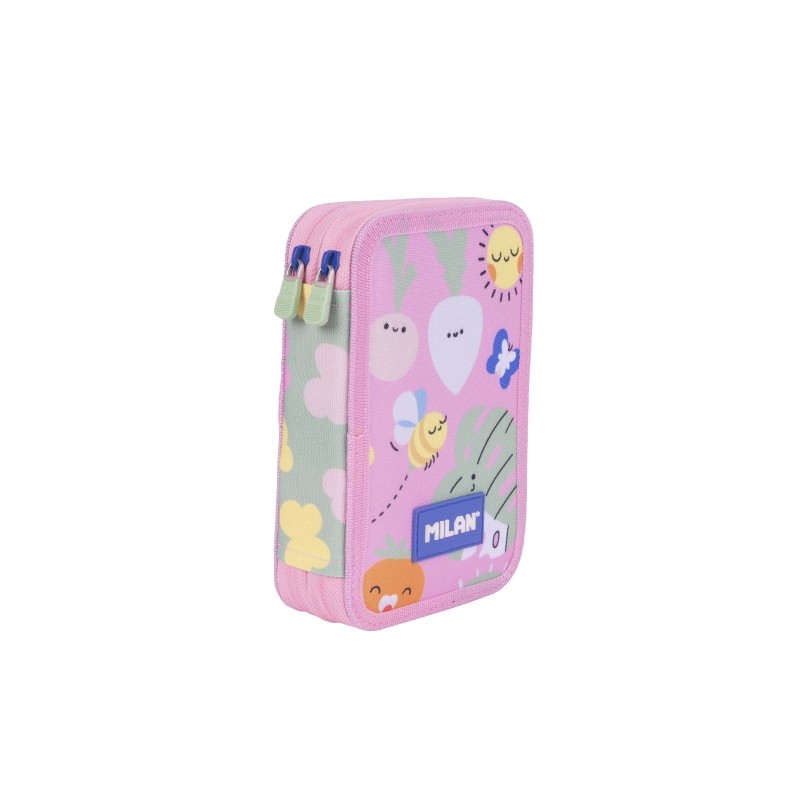 Milan Green and Grow Plumier a 2 ripiani con righello - Temperamatite - Gomme da cancellare - Matite di grafite e colora