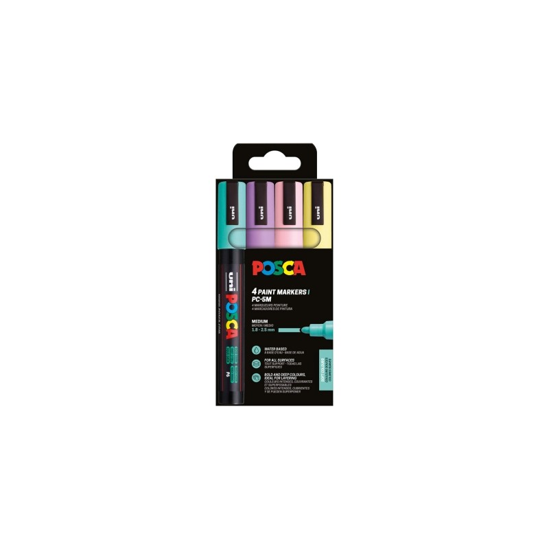 Posca PC3M Confezione da 4 pennarelli a vernice - Punta conica 0.9-1.3 mm - Inchiostro a base d'acqua - Resistente alla 