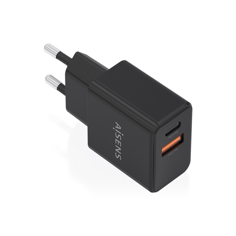 Caricabatterie Aisens Gan 20W - 1xUSB-C PD3.0 - 1xUSB-A QC3.0 - Colore: nero