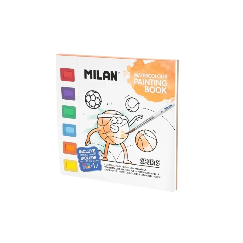 Milan Sport - Album da colorare con acquerelli e pennello - Tema: Sport - 16 pagine con disegni