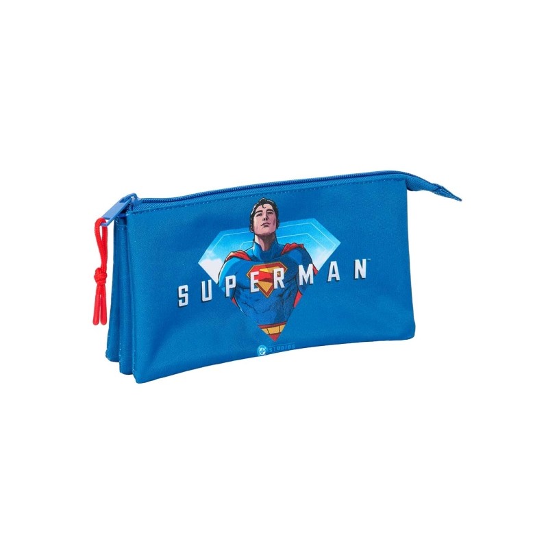Safta Superman Portatutto - 3 scomparti con cerniera - Tasca interna - 0.6 L - 220x30x120 mm - Colore blu scuro