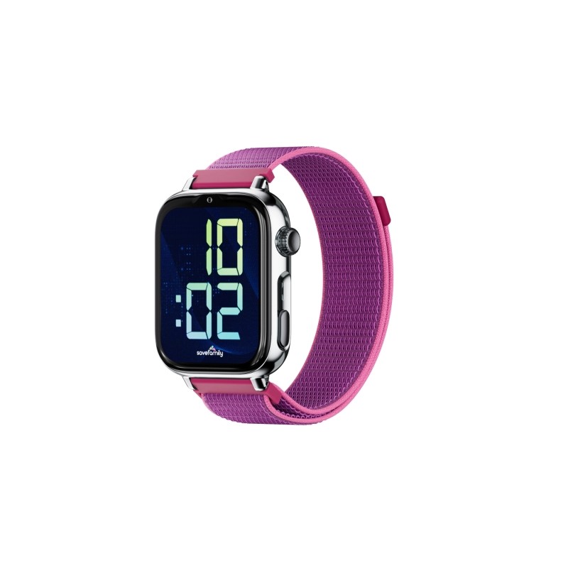 Savefamily Smartwatch per bambini SaveWatch Plus 2 - Schermo AMOLED - Cassa argentata - Cinturino in tessuto color lampo
