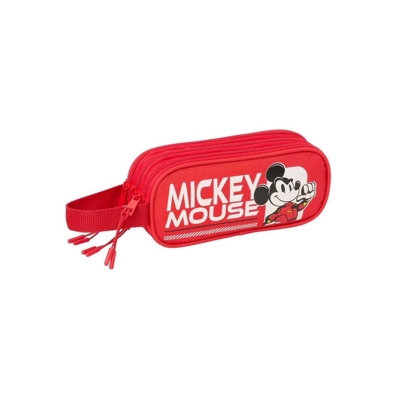 Safta Mickey and Friends Racing Portatutto - 3 scomparti con cerniera - Manico laterale - 21x8.5x7 cm - Colore rosso
