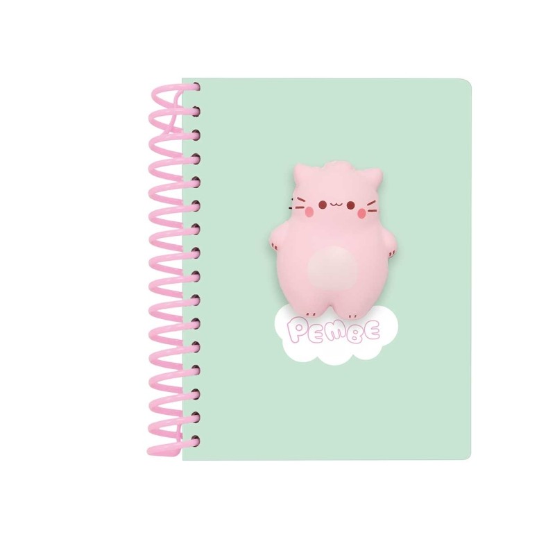 Safta Pembe The Pink Cat Blocco note con anelli - Antistress sul davanti - 135x19x179 mm - Colore menta