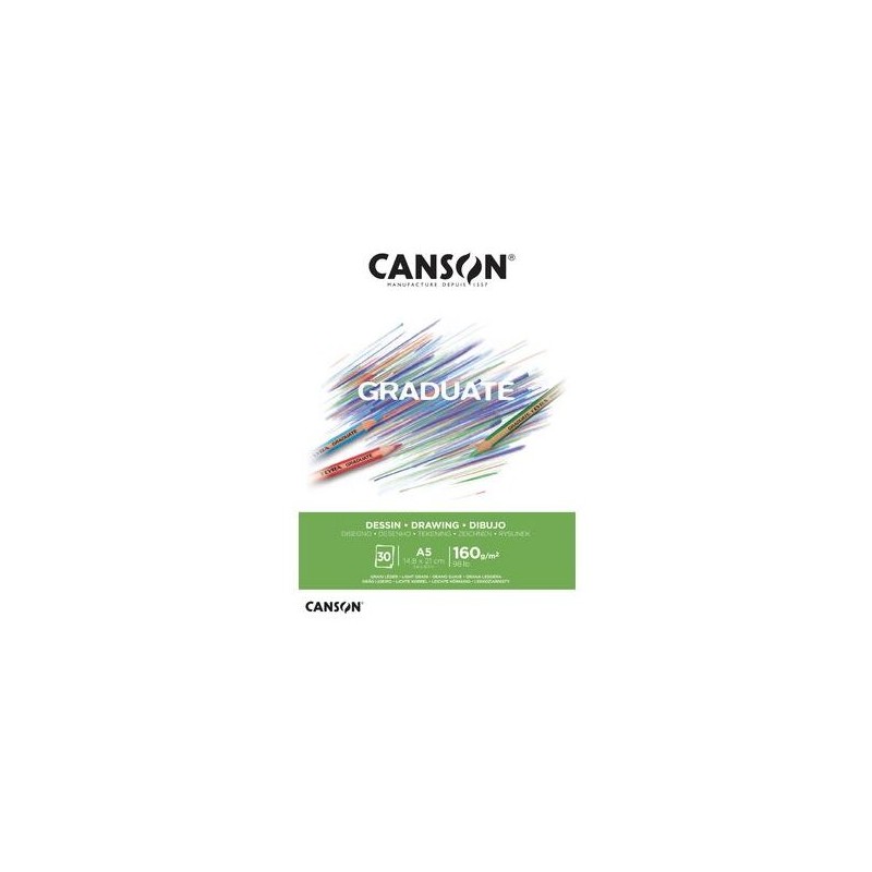 Blocco da disegno Canson Graduate incollato. 30 fogli A3 - 160 g - Grana fine - Colore bianco naturale
