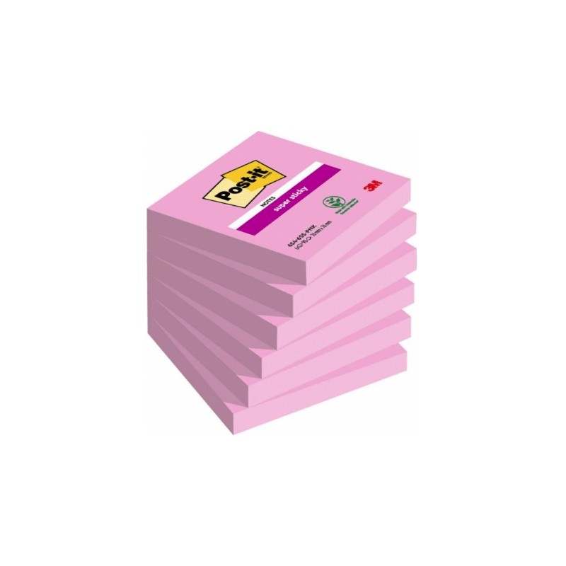 Confezione Post-It da 6 blocchi da 100 foglietti adesivi riposizionabili - Forma quadrata - 76x76 mm - Colore rosa