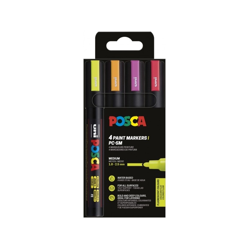 Posca PC-5M Confezione da 4 pennarelli a vernice - Punta a proiettile da 1.8-2.5 mm - Inchiostro a base d'acqua - Non pe