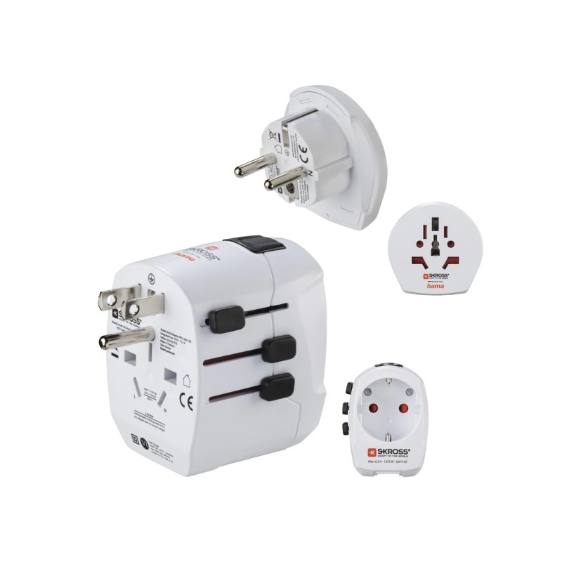 Hama World Travel Pro Adattatore da viaggio universale - Potenza fino a 1680 W - Tensione 110-240 V - Colore: bianco