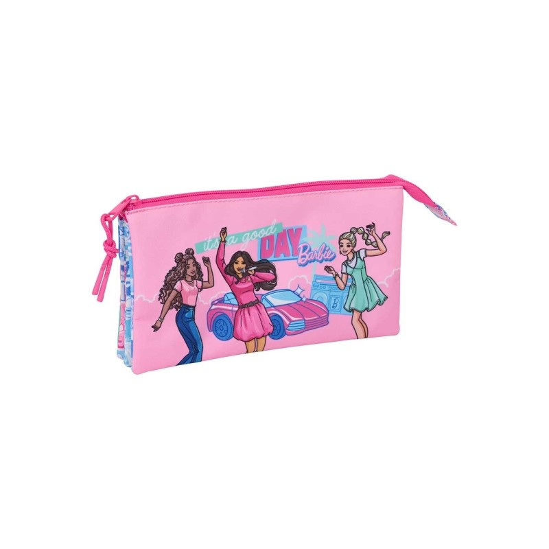 Safta Barbie Portatutto - 3 scomparti con cerniera - Tasca interna - 0.6 L - 220x30x120 mm - Colore rosa