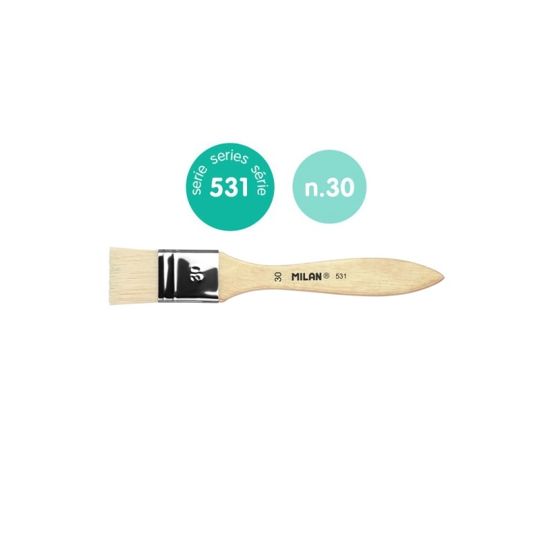 Milan 531 Pennello per vernici e colori a olio da 30 mm - Setole naturali - Manico corto - Colore legno chiaro