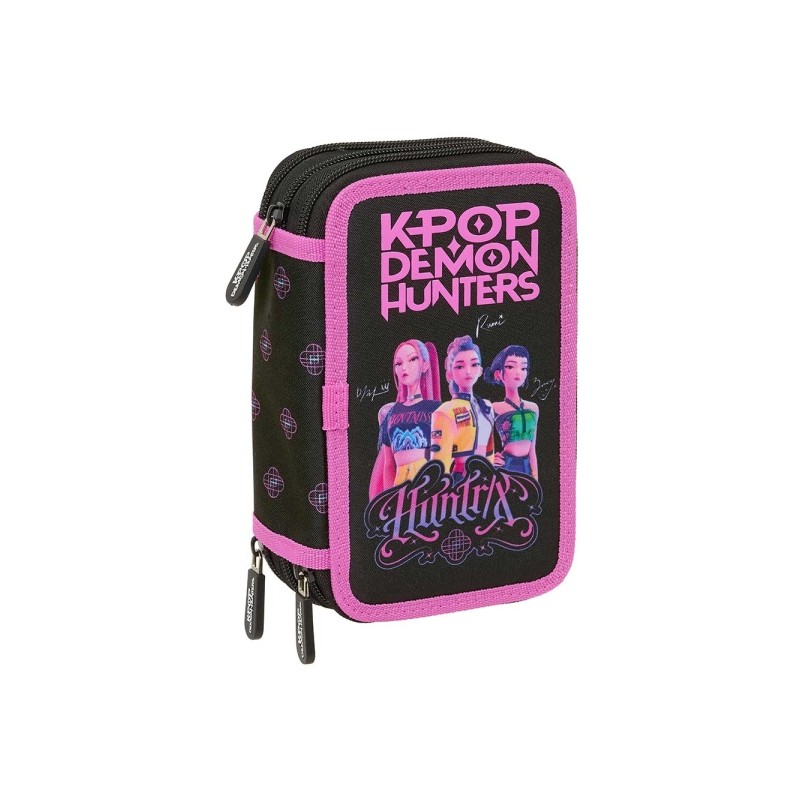 Safta K-Pop Demon Hunters Astuccio a 3 ripiani - 37 pezzi - Gomma - Matita - 2 penne a sfera - Temperamatite - 2 righell