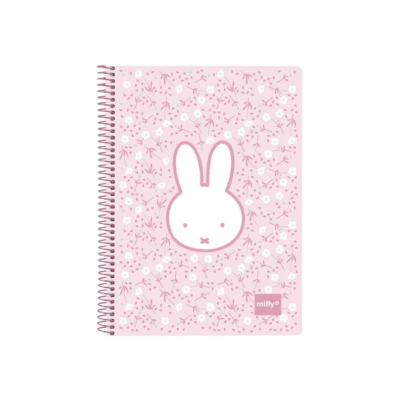 Safta Miffy Flores Quaderno a spirale - Formato quarto - 80 fogli a quadretti 4x4 mm - Carta 80 g/m² - Copertina rigida