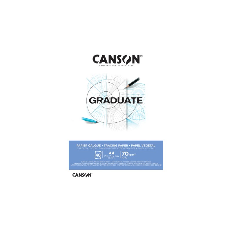 Canson Graduate Vegetal Blocco incollato da 40 fogli A4 - 75 g - Colore bianco