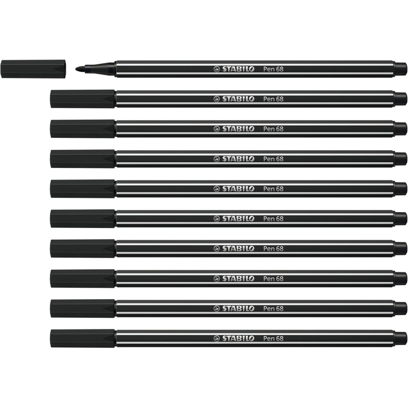Stabilo Pen 68 Pennarello a punta in fibra - Spessore del tratto: circa 1 mm - Inchiostro a base d'acqua - Colore: nero