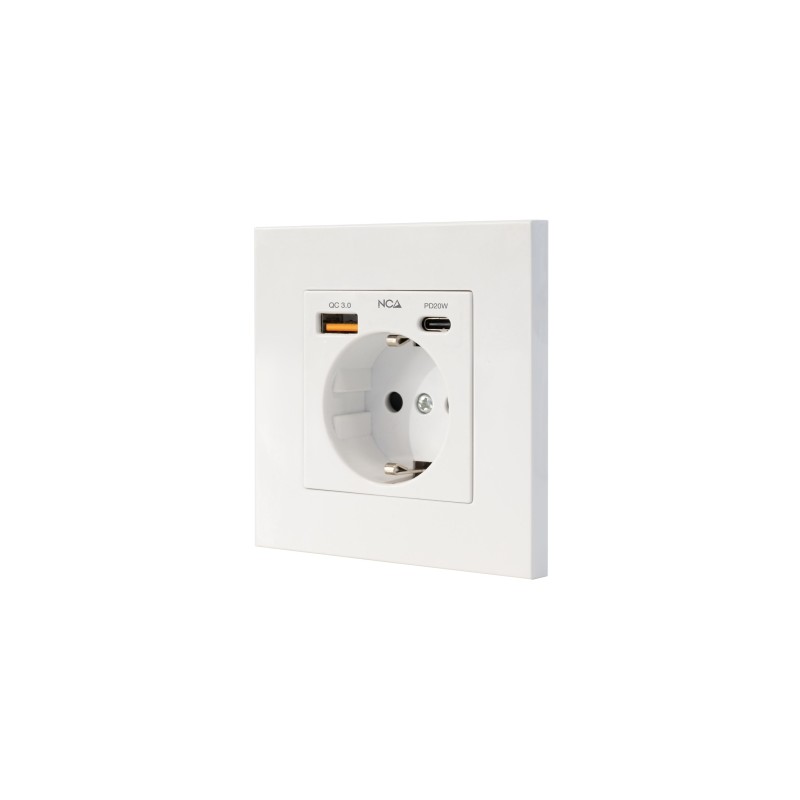 Nanocable Roseta - Presa a muro da incasso tipo Schuko - 1xUSB-A QC 3.0. 1xUSB-C PD - 3.4 A - Colore: bianco