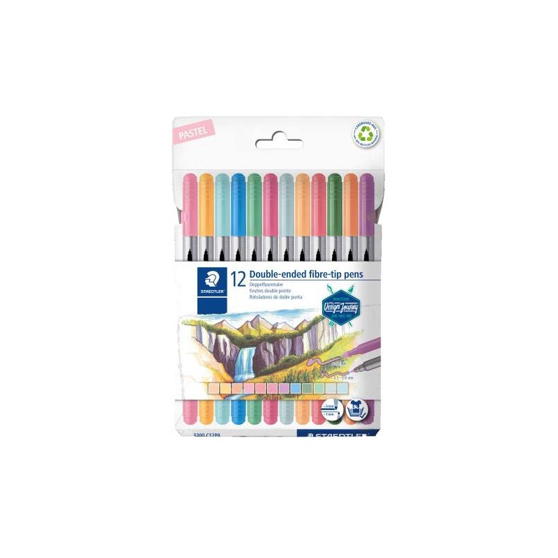 Staedtler 3200 Confezione da 12 pennarelli a doppia punta - Resistenti alla pressione - Colori pastello assortiti