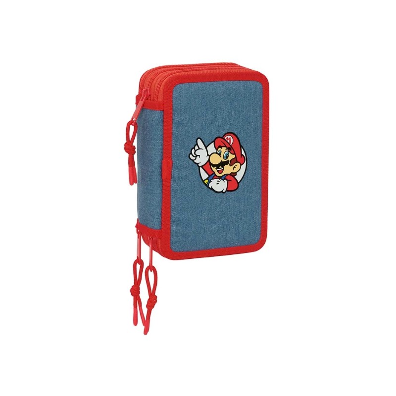 Safta Super Mario Astuccio a 3 ripiani - 37 pezzi - Gomma - Matita - 2 penne a sfera - Temperamatite - 2 righelli - 16 m