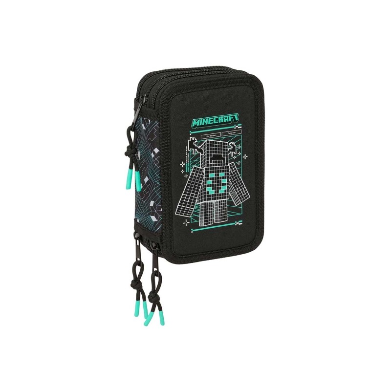 Safta Minecraft Screen Astuccio a 3 ripiani - 37 pezzi - Gomma - Matita - 2 penne a sfera - Temperamatite - 2 righelli -