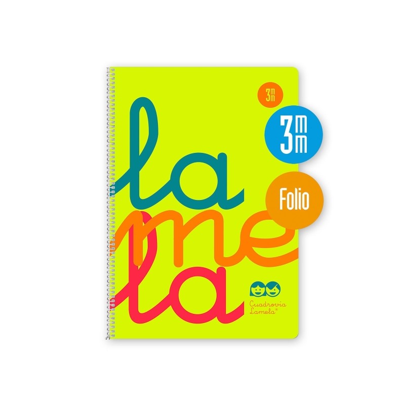 Lamela - Quaderno a spirale con 80 fogli da 90 g/m² con margine - Formato Folio - Righe a quattro linee da 3 mm - Coper