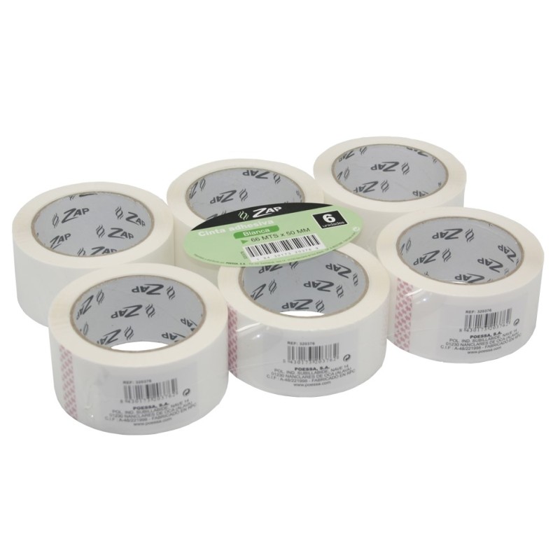 Confezione da 6 sigilli da imballaggio Zap. 50 mm x 66 m - Polipropilene 55 micron - Colore bianco