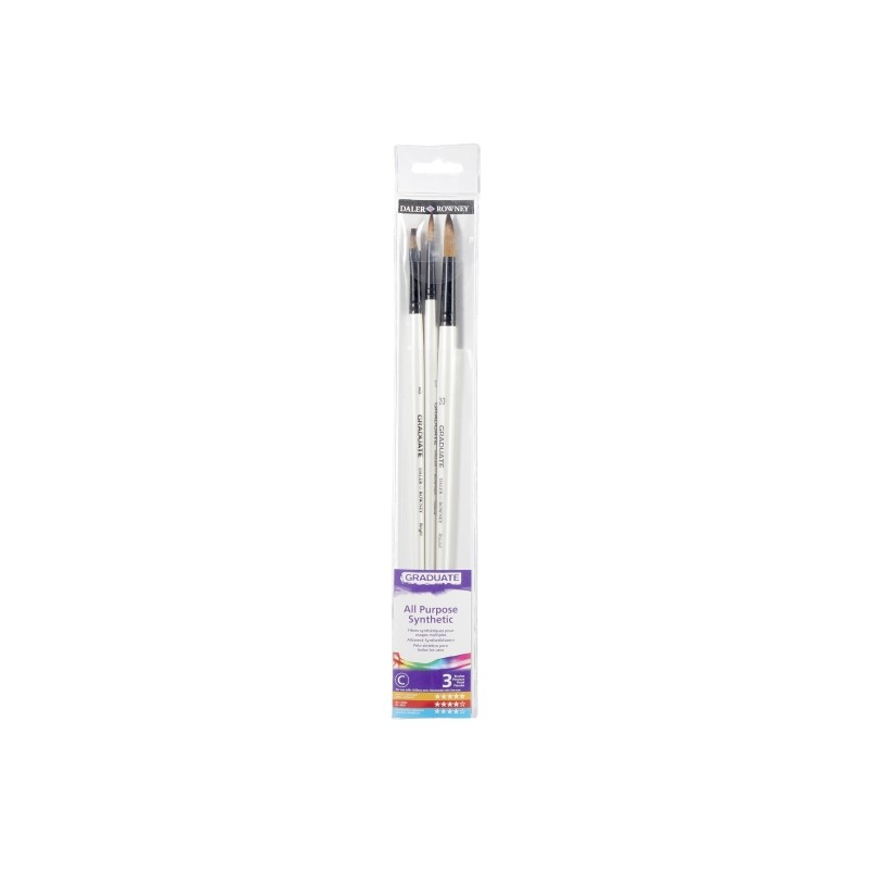 Daler Rowney Graduate Pack da 3 pennelli multitecnica - setole sintetiche - manico lungo