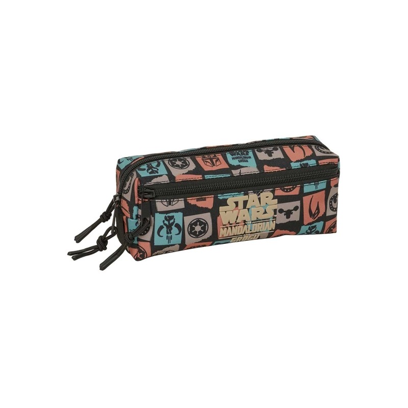 Safta Mandalorian e Grogu Borsa portaoggetti - 3 scomparti con cerniera - Elastico - Compatta - 22x8.5x6 cm - Colore ner