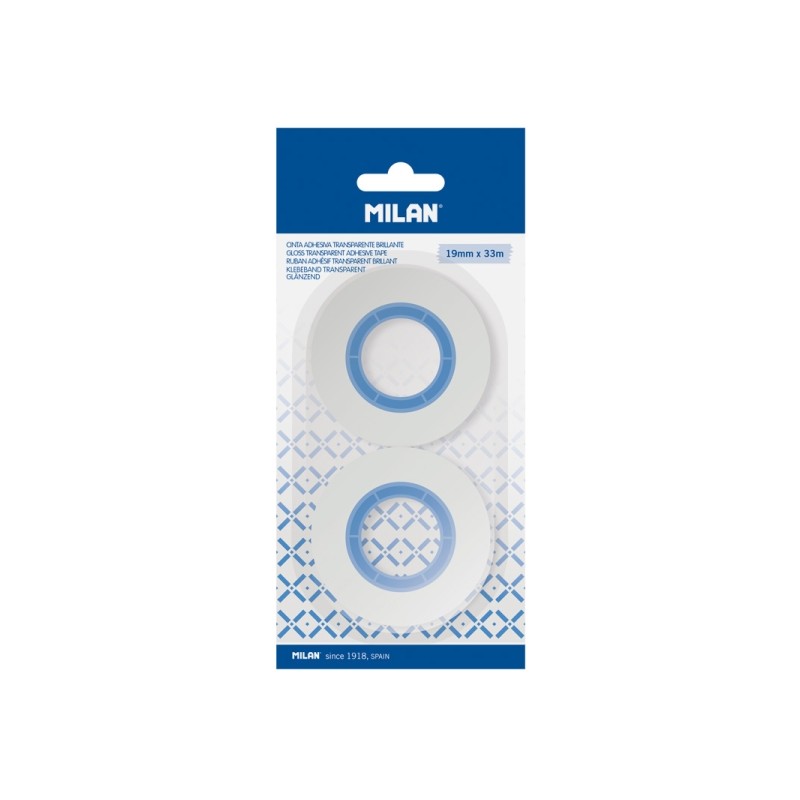 Milan Confezione da 2 nastri adesivi - Lucido - 19 mm x 33 m - Colore trasparente