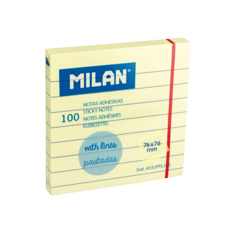 Confezione da 100 post-it Milan - A righe - 76x76 mm - Colore giallo