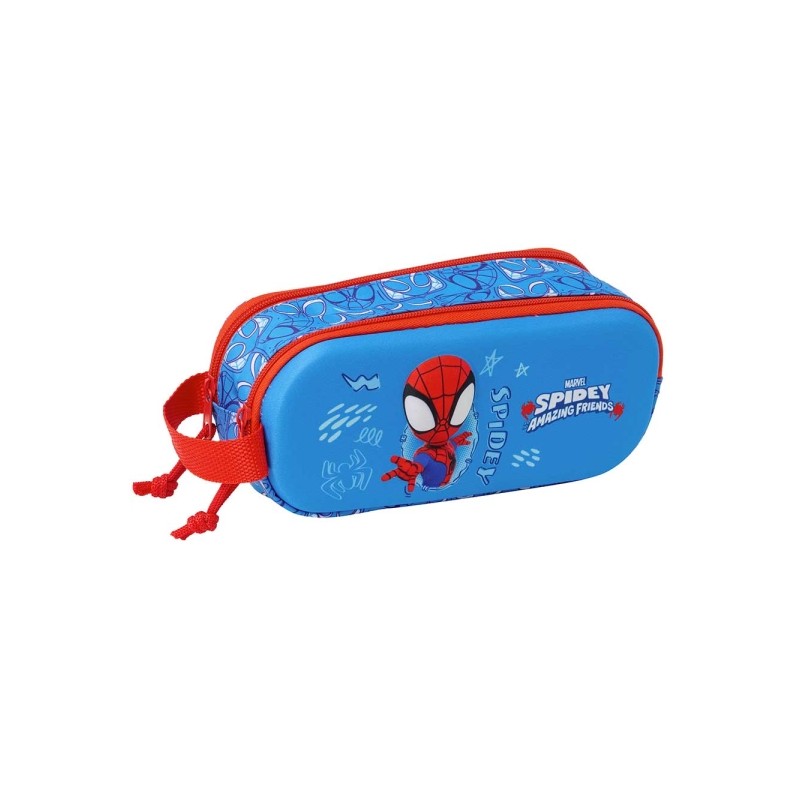 Safta Spidey Borsa portaoggetti 3D da 1 L - 2 scomparti - Chiusura con cerniera - Manico - 21x8x6 cm - Colore rosso e bl
