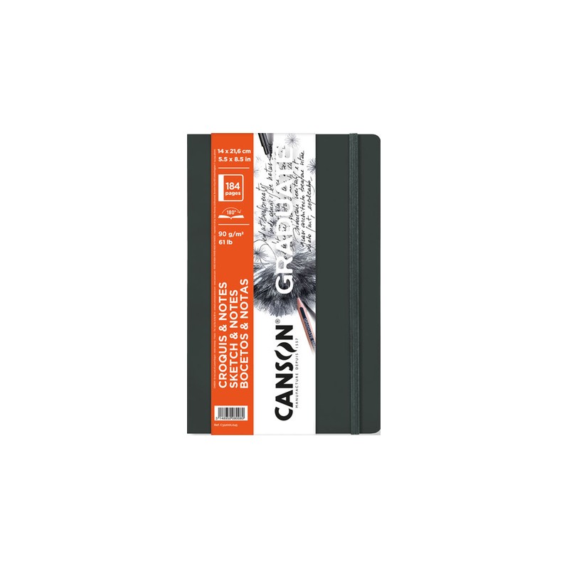 Canson Graduate Sketch Quaderno da 92 fogli - 14x21.6 cm - 90 g - Grana fine - Copertina morbida - Colore grigio scuro