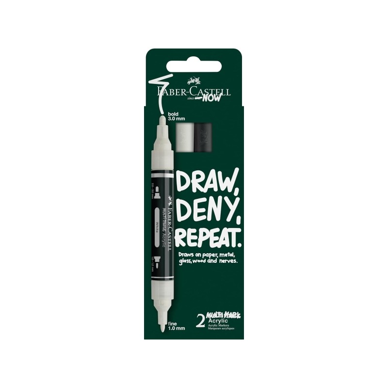 Faber-Castell Multimark Acrylic Pack con 2 pennarelli acrilici a doppia punta - Punte rotonde da 1 mm e 3 mm - Inchiostr