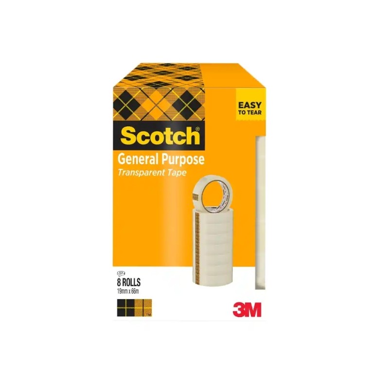 Scotch 508 Confezione da 8 nastri adesivi 19 mm x 66 m - Trasparente