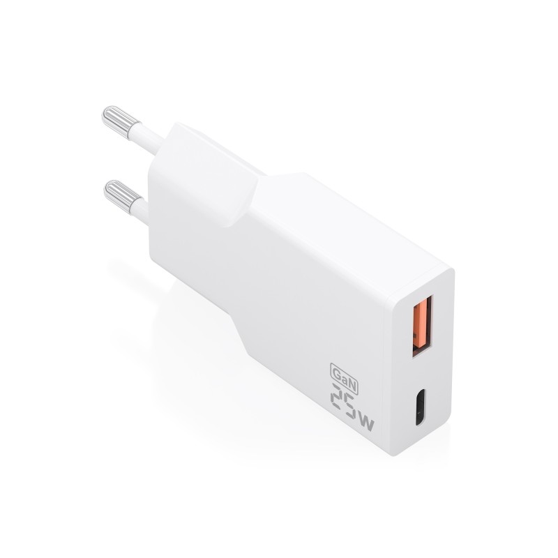 Caricabatterie da muro Aisens - 25 W - GaN - 1xUSB-C - 1xUSB-A - Power Delivery 3.0 - Ultra sottile - Protezioni di sicu