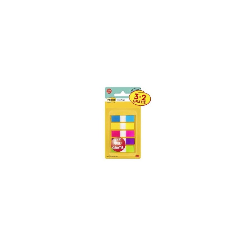 Confezione Post-It Index composta da 5 dispenser con 20 pennarelli riposizionabili - Dimensioni 11.9 x 43.2 mm - Colori 