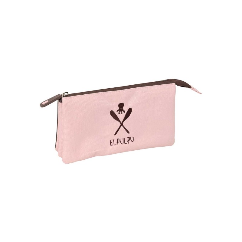 Safta. il polipo tuttofare - 3 scomparti con cerniera - Tasca interna centrale - 22x12x3 cm - Colore rosa