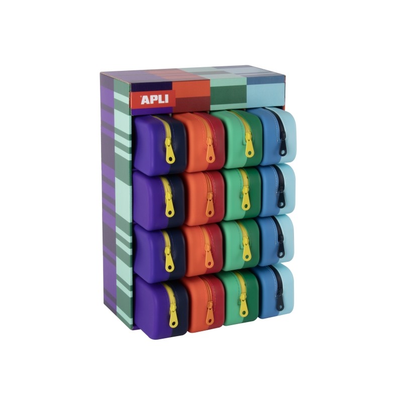 Apli Bright Bicolor Espositore da 16 custodie rettangolari in silicone bicolore - Cerniera idrorepellente - Dimensioni 7
