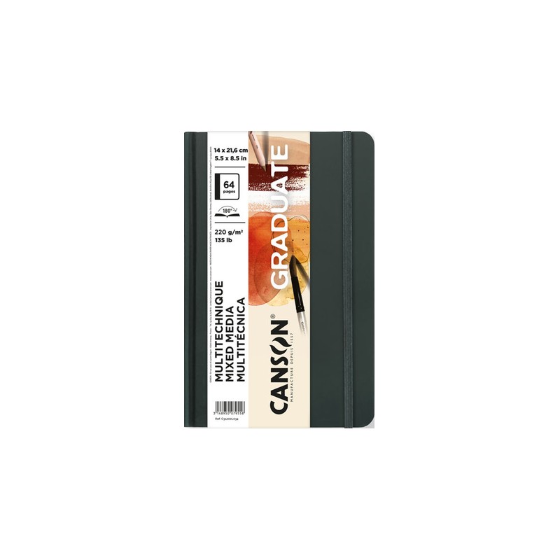 Quaderno Canson Graduate Mix Media con 32 fogli - 14x21.6 cm - 220 g - Grana fine - Colore ocra
