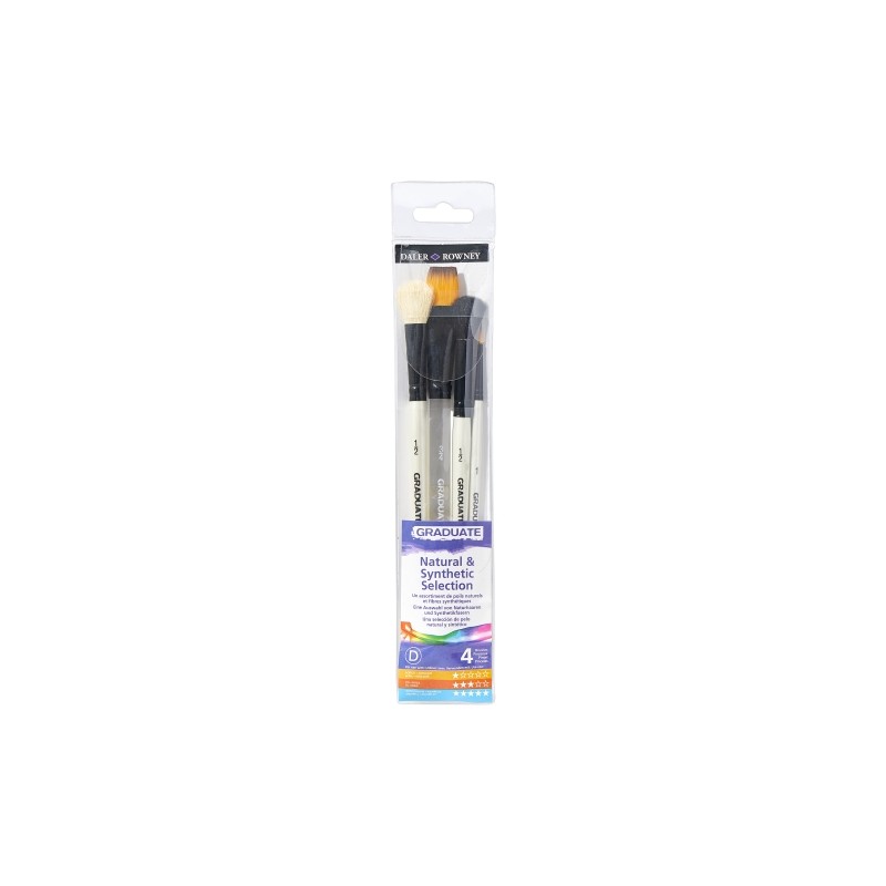 Daler Rowney Graduate Pack da 4 pennelli per acquerello - Setole sintetiche e di capra - Manico corto