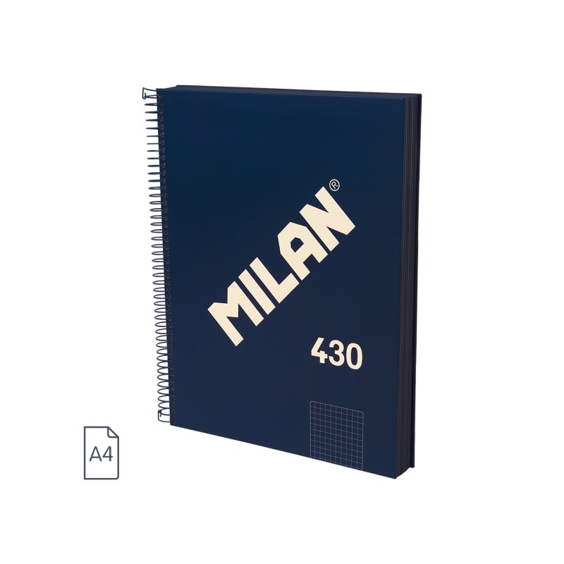 Milan 430 Since 1918 Quaderno A4 con spirale - Quadretti 5x5 mm - 120 fogli da 95 g - Copertina rigida - Colore blu
