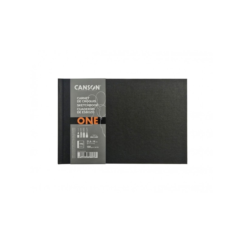 Canson Sketch One Taccuino orizzontale con 98 fogli - 21.6x14 cm - 100 g - Grana fine - Colore bianco