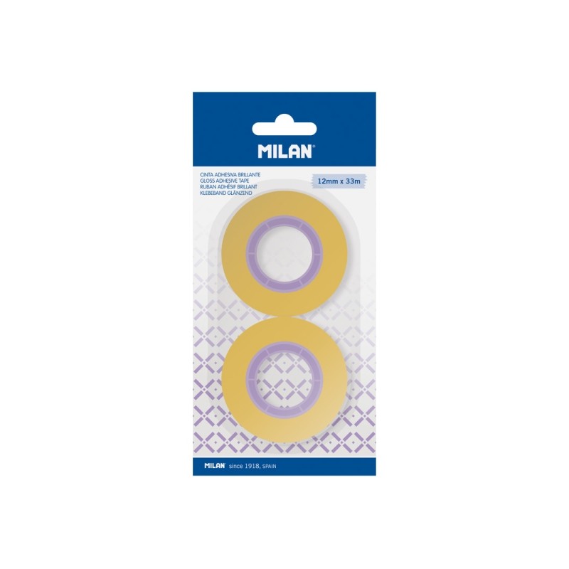 Milan Confezione da 2 nastri adesivi - 12 mm x 33 m - Colore giallo trasparente