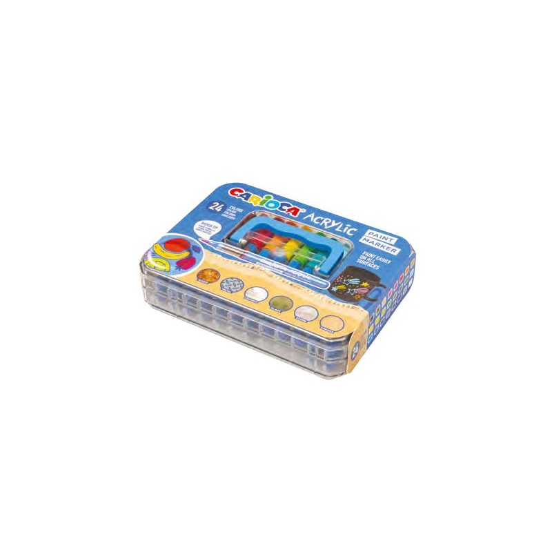 Carioca Acrylic: valigetta in plastica con 24 pennarelli acrilici - Punta a pennello - Inchiostro a base d'acqua - Eleva