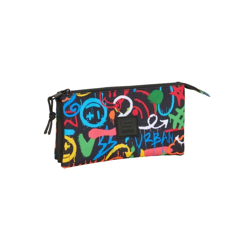 Safta Graffiti Colors Portatutto - 3 scomparti con cerniera - Tasca interna - 0.60 L - 220x30x120 mm - Multicolore