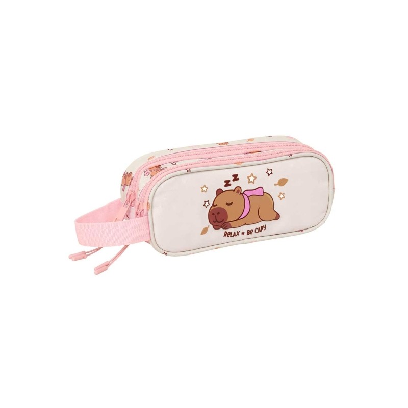 Safta Capibara Borsa multiuso - 2 scomparti con cerniera - Manico laterale - Capacità 1 L - 21x8x6 cm - Colore rosa pas