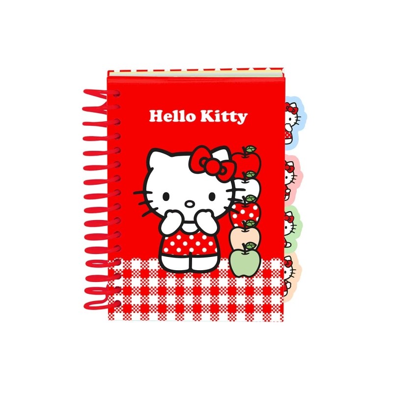 Blocco note Safta Hello Kitty - Formato A6 - 80 fogli da 80 g/m² - Rilegatura a spirale - Copertina rigida - 4 divisori