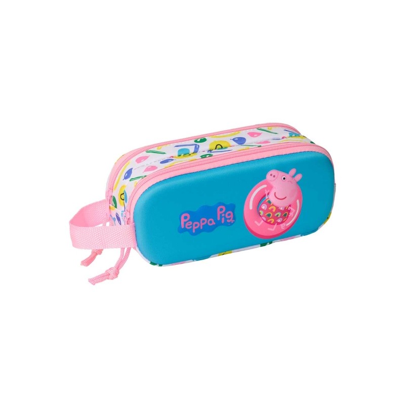 Safta Peppa Pig Borsa portaoggetti 3D da 1 L - 2 scomparti - Chiusura con cerniera - Manico - 21x8x6 cm - Colore bianco 