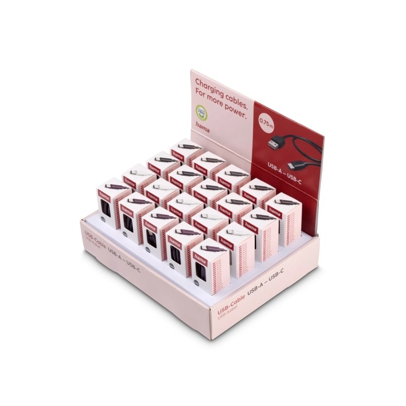 Cavo USB Hama - USB-A maschio - USB-C maschio - Lunghezza 0.75 m - Velocità fino a 480 Mbps - Schermato - Colori assort