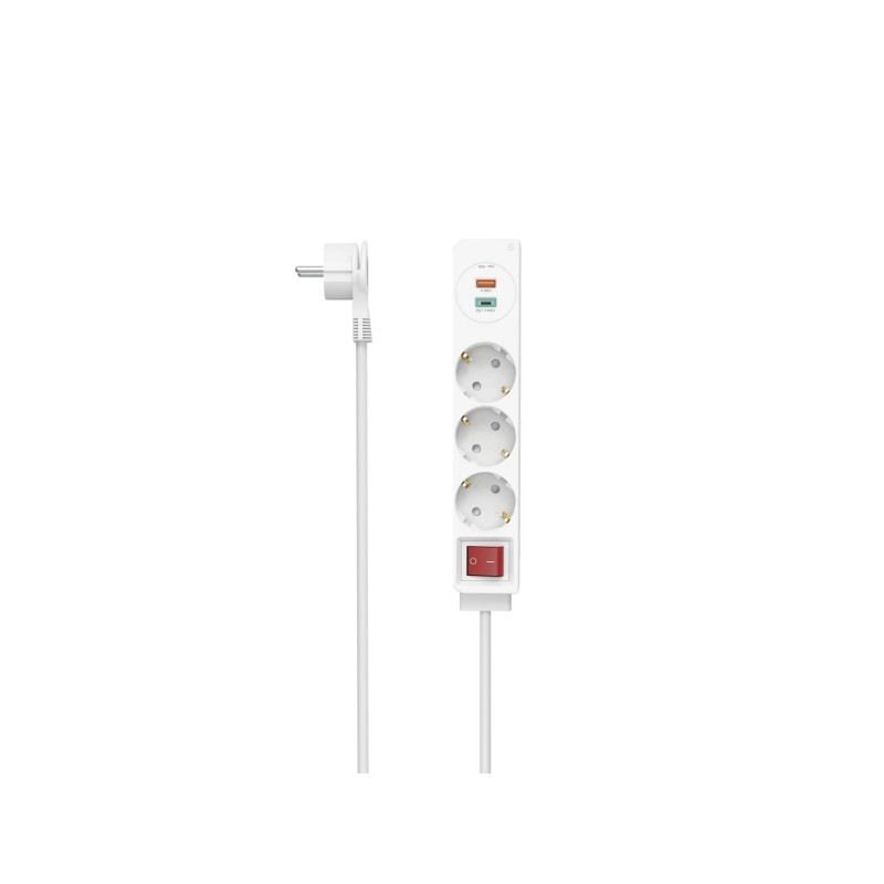 Hama Multipresa con 5 prese - Potenza massima 3680 W - Cavo da 1.4 m - 3 prese Schuko - 1 porta USB-C - 1 porta USB-A - 