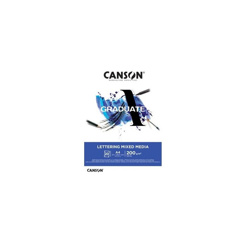 Canson Graduate Lettering Multitecnica. blocco incollato da 20 fogli A3 da 200 g - satinato - colore bianco